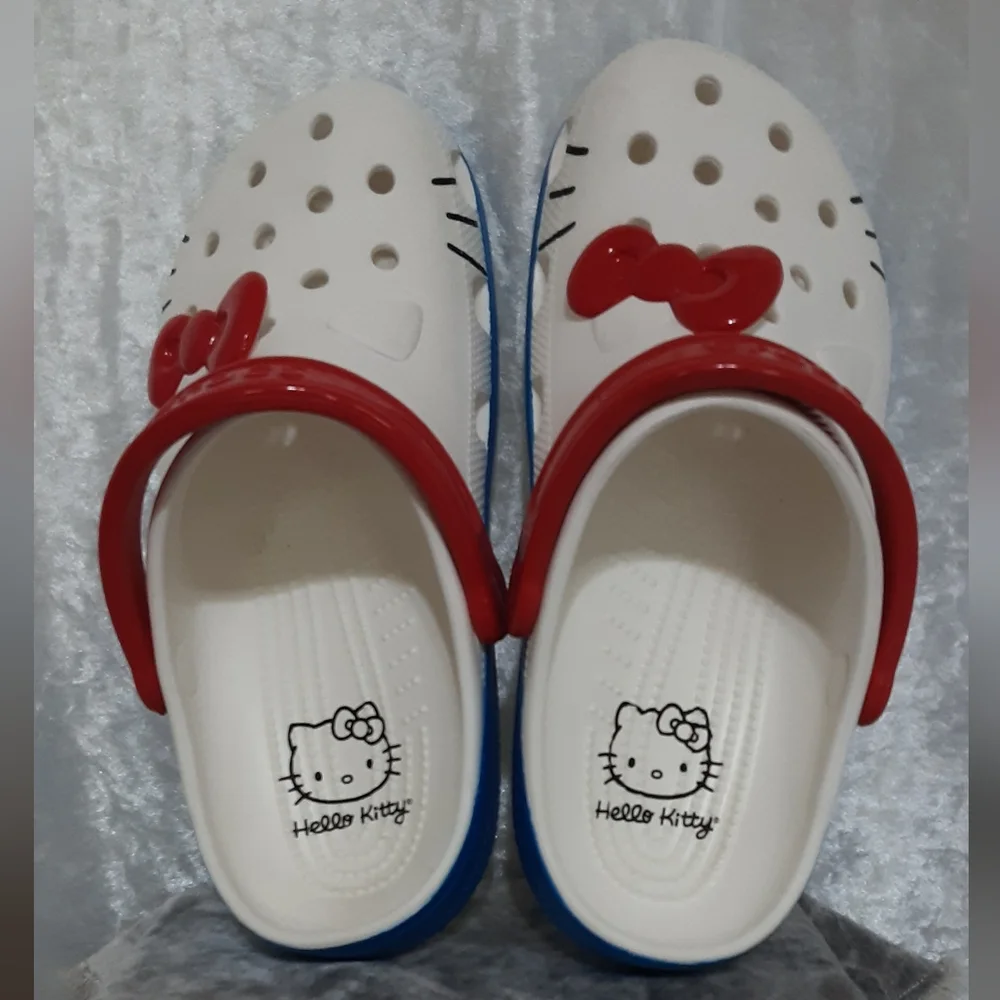Crocs Hello Kitty New Without Tags Men 7 Women 9 White Red bue - Picture 3 of 14